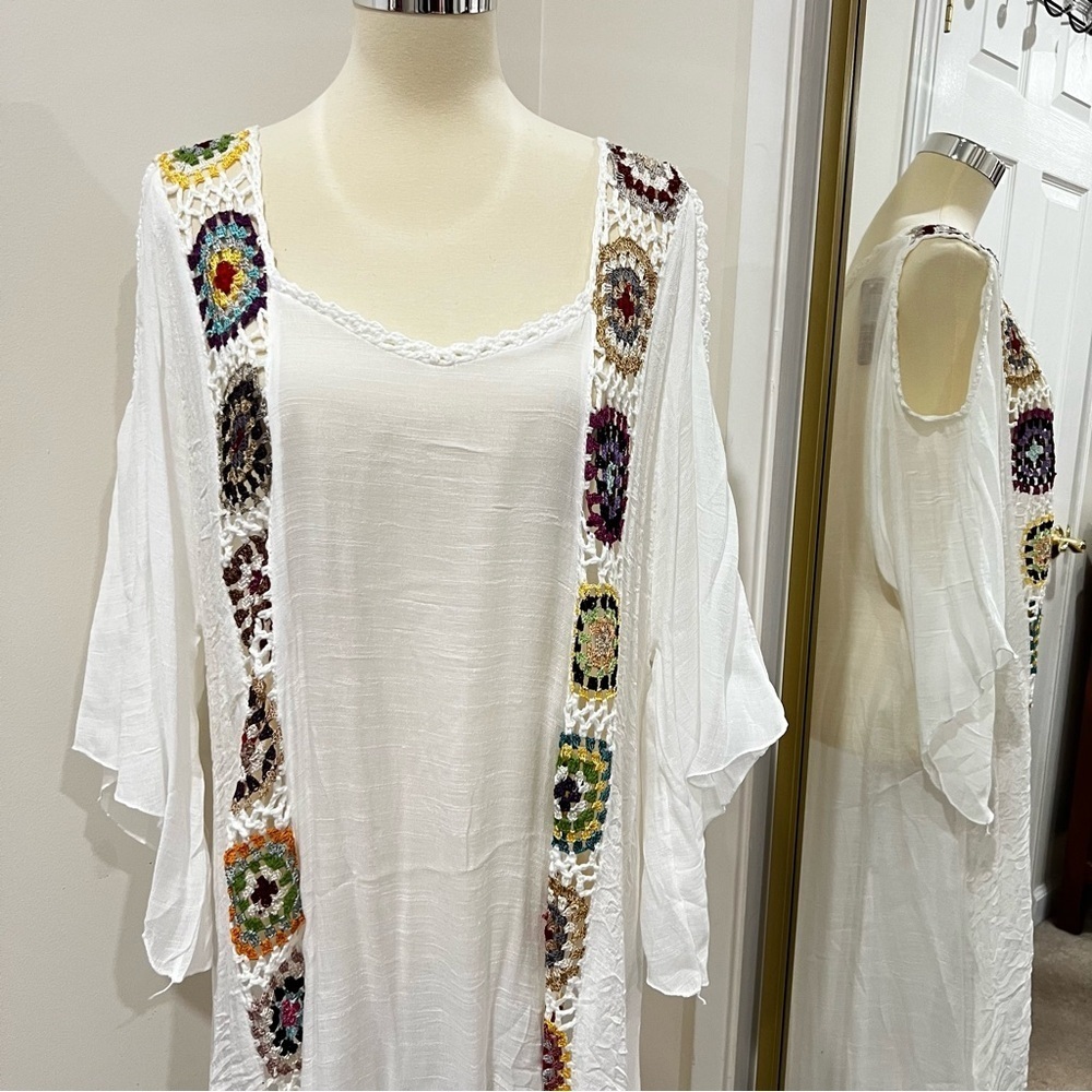 Swim Cover-Up with Crochet Accents white One Size Hi-Low Style Sheer - Picture 10 of 11